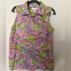 Floral Sleeveless Blouse in Pink and Green